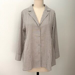 Tuckernuck Pomander Place Gingham Blouse NWOT Tan & White Covered Buttons M